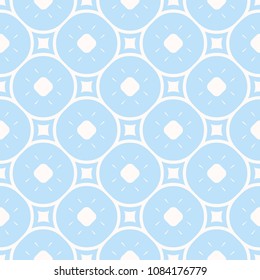 Subtle minimal geometric pattern in blue and white colors. Delicate abstract texture with small elements, squares, circles, curved shapes, grid, repeat tiles. Simple decorative background design