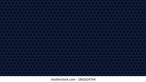 Subtle minimal ornament pattern. Vector geometric seamless texture with delicate grid, thin linear shapes, tiny diamonds, hexagonal grid. Abstract dark blue graphic background. Minimalist geo design