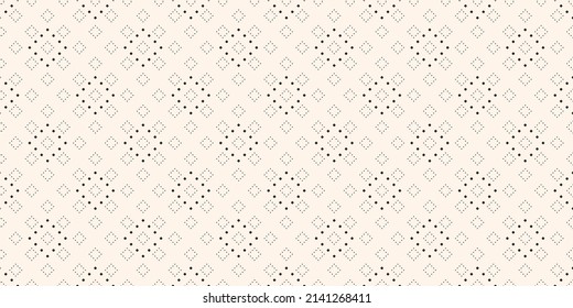 Subtle minimalist dotted seamless pattern, delicate black and white vector texture. Abstract minimal repeat background with tiny circles square grid. Delicate monochrome wide ornament. Repeat design