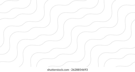 Subtle minimalist seamless pattern with diagonal wavy lines, thin stripes, liquid fluid shaped, waves. Abstract gray and white outline background. Simple linear texture. Repeatable minimal design