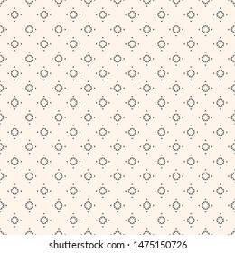 Subtle minimalist seamless pattern. Simple vector black and white minimal geometric texture. Abstract monochrome background with tiny floral shapes, small stars. Delicate design for decor, covers, web