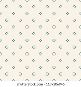 Subtle minimalist vector seamless pattern with small floral shapes, triangles, crosses. Simple light geometric texture in turquoise and white color. Abstract minimal background. Repeatable design