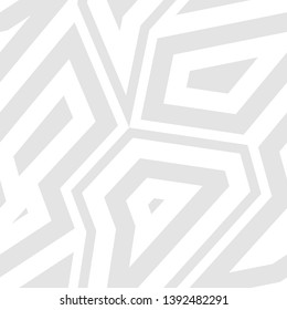 Subtle monochrome geometric seamless pattern. Vector abstract background with mosaic elements, angular shapes, broken lines. Simple white and light gray repeat texture. Design for decor, wallpapers