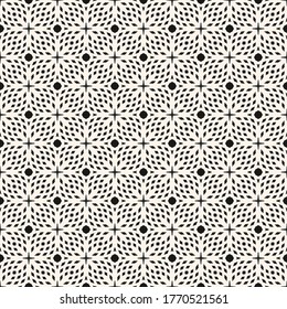 Subtle monochrome geometric seamless pattern. Abstract minimal ornament texture. Black and white background with grid, net, mesh, lattice, diamond shapes. Repeat design for wallpapers, print, decor