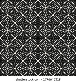 Subtle monochrome geometric seamless pattern. Abstract minimal ornament texture. Black and white background with grid, net, mesh, lattice. Repeat design for wallpapers, cloth, textile, print, website