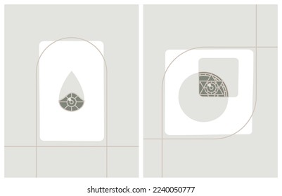 Subtle, neutral-colored vector illustrations Set, White background, Muted, elegant color palette, Intricate Line Art, Boho
