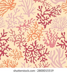 Subtle Ocean Corals and Seaweed Decorative seamless pattern. Repeating background. Tileable wallpaper print