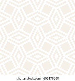 Subtle Ornament With Striped Rhombuses. Vector Seamless Monochrome Pattern