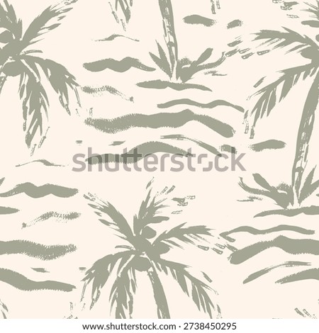 Subtle Painted Palm Trees Decorative seamless pattern. Repeating background. Tileable wallpaper print.