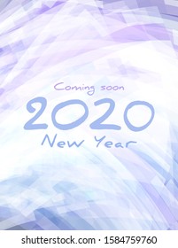 Subtle pale blue poster with Coming Soon 2020 New Year. Minimal vertical vector graphic pattern