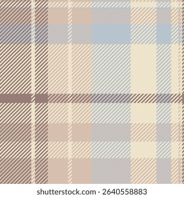 Subtle pastel plaid pattern in beige, brown, and blue hues.  Elegant and versatile, perfect for textile designs, website backgrounds, or stationery. Evokes feelings of calm and sophistication.
