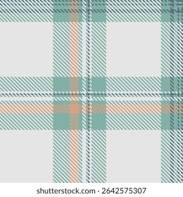 Subtle pastel plaid pattern in calming teal, peach, and white.  Perfect for textile design, branding, or website backgrounds.  Evokes a sense of tranquility and understated elegance.