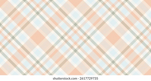 Subtle pastel plaid pattern in peach, light blue, and beige. Perfect for textile designs, website backgrounds, or crafting projects. Evokes a feeling of calm and serenity.