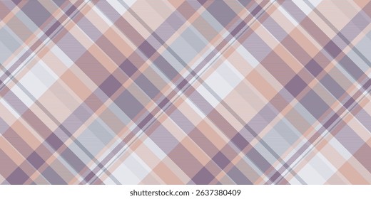Subtle pastel plaid pattern in peach, purple, and grey tones. Perfect for textile design, website backgrounds, or fashion projects.