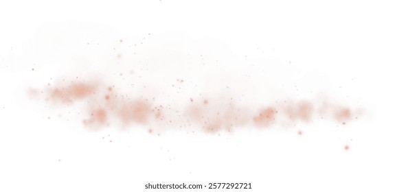 Subtle peach mist and tiny glowing particles scattered on a white background, creating a soft and airy ambiance.