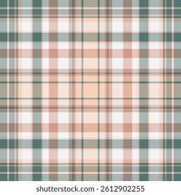 Subtle peach and teal plaid pattern. Perfect for textile design, apparel, or website backgrounds.  Evokes feelings of warmth, comfort, and understated elegance.