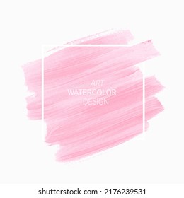 Subtle pink art brush stroke watercolor paint background vector over square frame. Perfect design for headline and sale banner. 