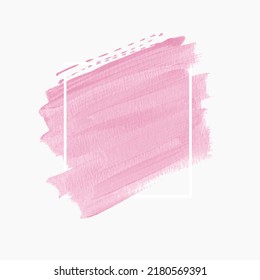 Subtle pink art brush stroke watercolor paint background vector over square frame. Beauty element design for headline and sale banner. 