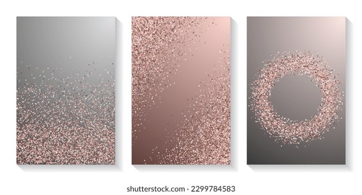 Subtle pink confetti grain scatter texture. Triangle square circle star granules illustration. Banner template. Uneven grit elements dust confetti. Holiday decoration gleaming spatter