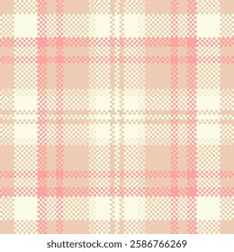 Subtle pink and cream plaid pattern.  Perfect for textile design, scrapbooking, or website backgrounds.  This delicate, pixelated texture evokes feelings of warmth and gentleness.