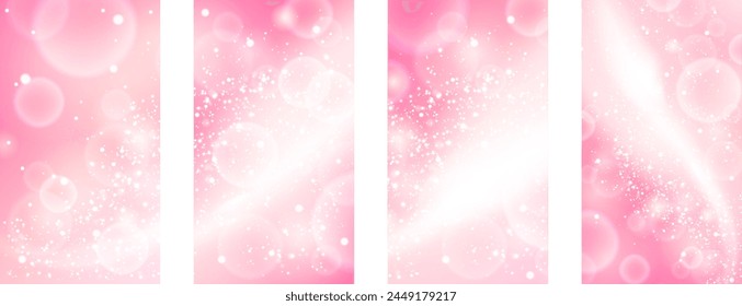 Subtle pink stories template set. Sparkling and glowing background.