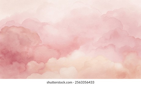 Subtle pink watercolor clouds blend seamlessly, creating a tranquil and elegant background.