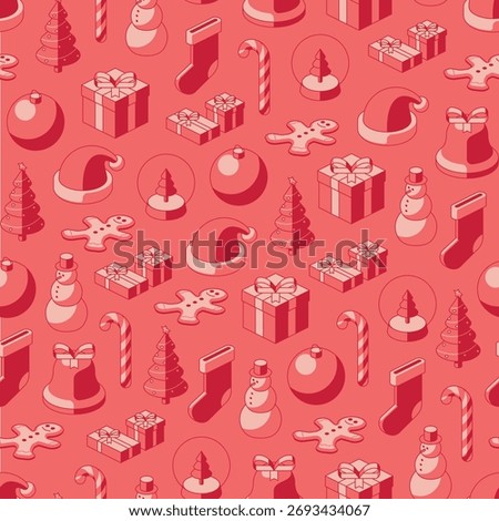 Subtle red on red isometric Christmas seamless pattern