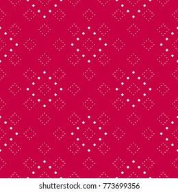 Subtle red and white minimalist dotted seamless pattern, modern vector texture in Asian style. Abstract minimal repeat background with tiny circles in square grid. Festive decorative design element