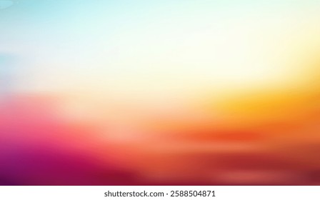 Subtle shift of colors in soft focus, creating a dreamlike gradient from muted blues and yellows to vibrant pinks and oranges, evokes serenity and tranquility