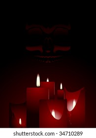 Subtle skull vector illustration lit from beneath by candles