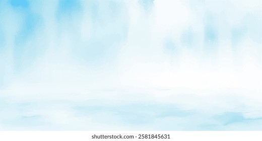 Subtle Sky Blue Aquarelle Watercolor Wash, Handcrafted with Fluid Brush Strokes on Wet White Paper, Creating a Gentle and Ethereal Texture, Perfect for a Calm and Serene Artistic Atmosphere.
