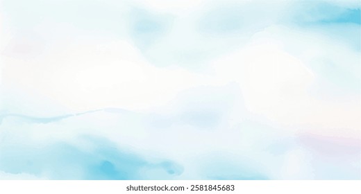 Subtle Sky Blue Aquarelle Watercolor Wash, Handcrafted with Fluid Brush Strokes on Wet White Paper, Creating a Gentle and Ethereal Texture, Perfect for a Calm and Serene Artistic Atmosphere.
