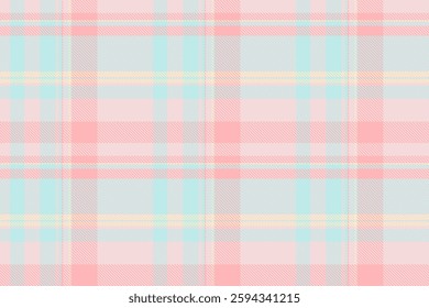 Subtle tartan check seamless, horizontal pattern fabric textile. Cute plaid background texture vector in light color palette.