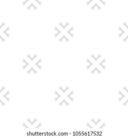 Subtle texture. Abstract minimalist seamless pattern in white and light beige colors. Elegant minimal geometric background with crosses, snowflakes, floral shapes. Delicate repeat design. Stock vector