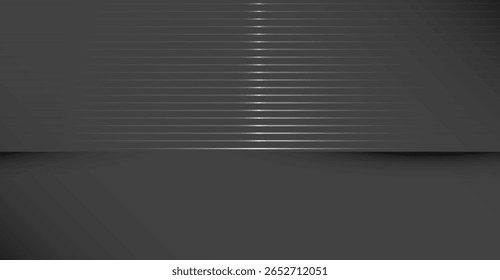Texturas sutis definem esta composição abstrata cinza escuro com linhas finas, paralelas luminosas acima de um plano sólido, criando um fundo limpo, sofisticado ou elemento de design moderno