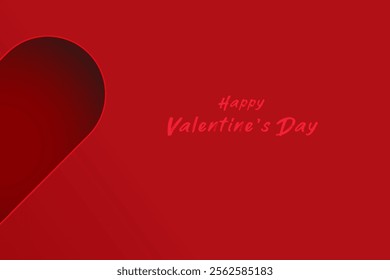 A subtle Valentines Day card featuring a dark red heart shape with a slight shadow effect on a red backdrop, complemented by festive text in the corner.