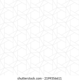 Subtle Vector Abstract Geometric Seamless Pattern. Fine Line Texture With Hexagons, Triangles, Grid, Lattice. White And Light Gray Delicate Ornament. Simple Minimal Background. Minimalist Design