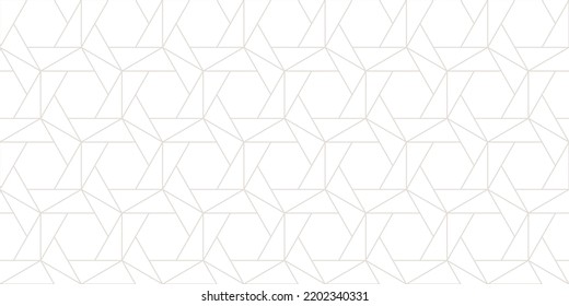 Subtle Vector Abstract Geometric Seamless Pattern. Fine Line Texture With Hexagons, Triangles, Grid, Lattice. White And Beige Delicate Ornament. Simple Minimal Background. Minimalist Repeat Geo Design