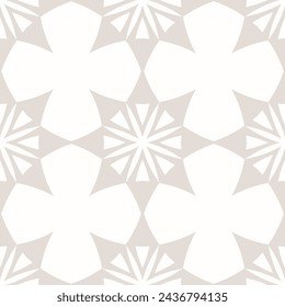 Subtle vector abstract geometric seamless pattern. Simple ethnic texture with ornamental grid, big flower shapes, stars, repeat tiles. Ethnic folk motif.   Beige and white background. Repeated design