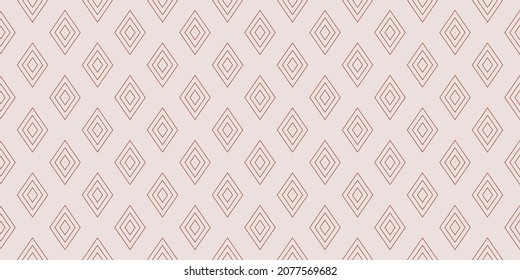 Subtle vector geometric background with outline diamond shapes, small linear rhombuses. Abstract modern seamless pattern. Thin lines background. Brown and beige color. Elegant wide repeated design