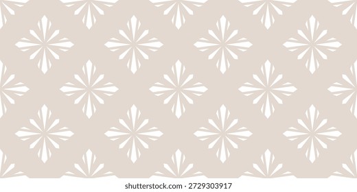 Subtle vector geometric floral seamless pattern. Luxury light beige ornamental texture in oriental style. Abstract background with flower silhouettes, diamond shapes, stars. Elegant repeated design