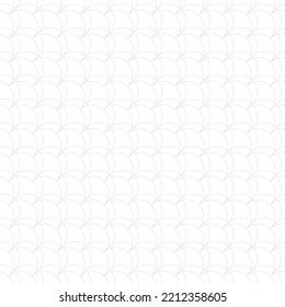 Subtle vector geometric linear pattern. Art deco seamless background with thin curved lines, fish scale ornament, diagonal grid. Light beige and white elegant abstract texture. Luxury repeat design