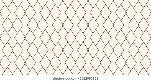 Subtle vector geometric lines texture. Black and white minimalist seamless pattern with diamonds, outline rhombuses, linear grid. Minimal abstract monochrome ornament. Art deco style. Geo background