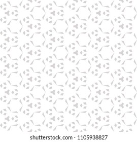 Subtle vector geometric seamless pattern with small diamond shapes, triangles, hexagonal grid, lattice. Elegant abstract ornament texture. White and light gray background. Delicate repeatable design