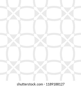 Subtle vector geometric seamless pattern. Fine texture with grid, net, mesh, lattice, weave, cross lines, curved shapes. Simple abstract background in light gray and white colors. Minimal design 