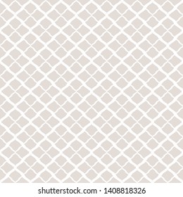 Subtle vector geometric seamless pattern. Simple white and light beige texture. Background with mesh, lattice, net, grid, small rhombuses, diamonds. Delicate abstract ornament. Elegant repeat design