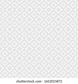 Subtle vector geometric seamless pattern with small shapes, smooth wavy grid, crosses. Simple abstract light gray background texture. Stylish modern minimalist ornament. Repeat design for decor, print