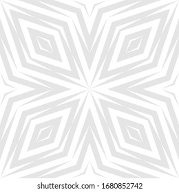 Subtle vector geometric seamless pattern. Abstract ornamental texture with diagonal lines, rhombuses, diamonds, star shapes. Delicate light gray and white ornament. Stylish repeat background