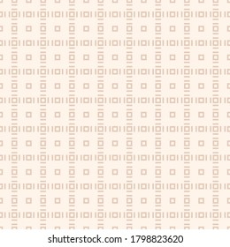 Subtle vector geometric seamless pattern with small squares, square grid, lines, tiles. Abstract beige colored texture. Simple minimal geometrical background. Repeated design for decor, print, wrap