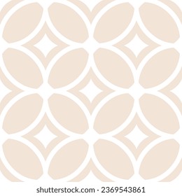 Subtle vector geometric seamless pattern with big rounded grid, mesh, lattice, circles, diamonds, curved lines. Simple abstract beige background. Elegant minimal vector ornament. Repeat geo design